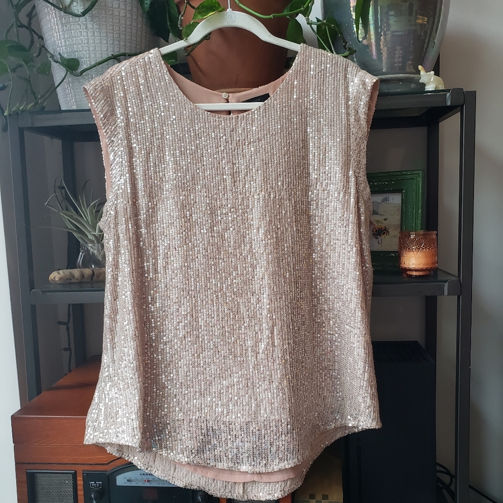 J Crew sleeveless sequin top, champagne and blush